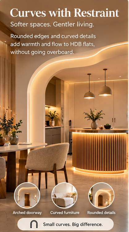 Curved interior design in a modern Singapore BTO